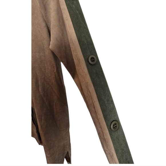 🔴 Mystree Womens Sude Button Shirt Button Design Arms Military Tan Small - Picture 5 of 11